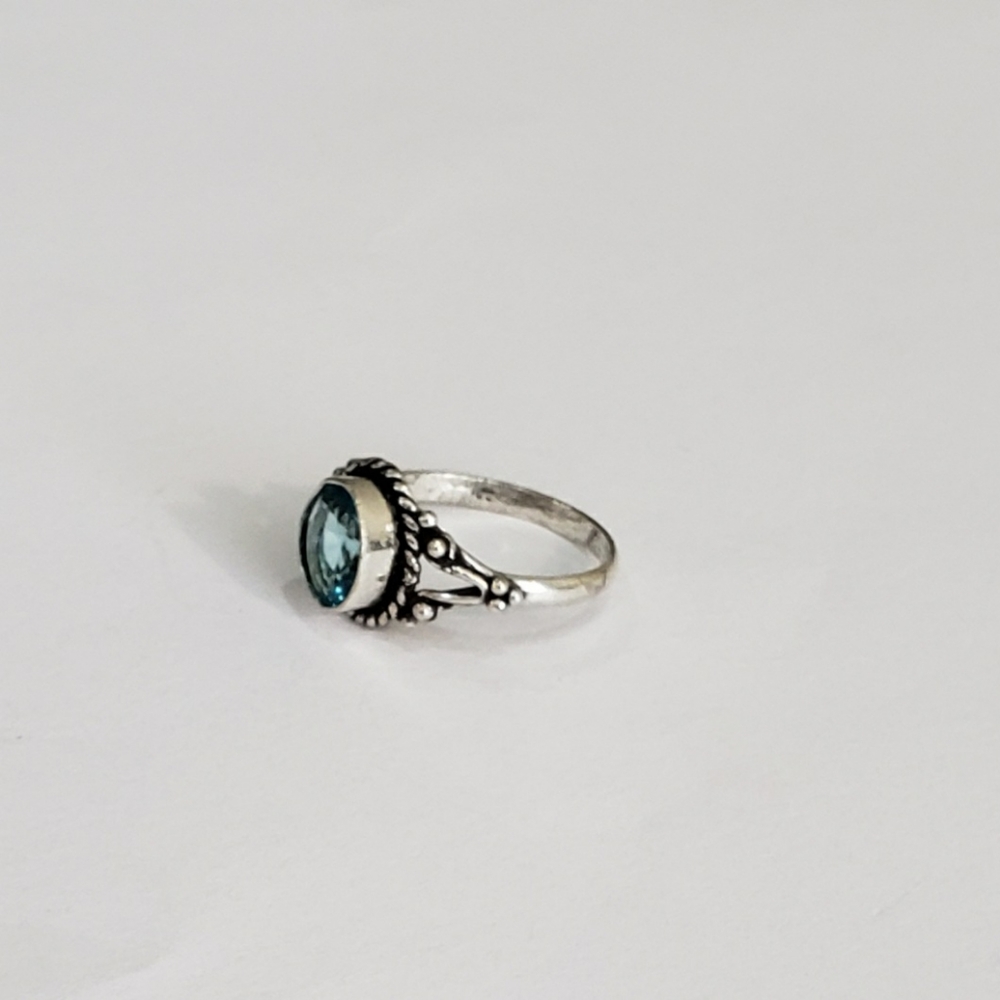 Blue topaz ring, 925 silver blue topaz ring, 925 blue topaz vintage ring - Picture 5 of 14